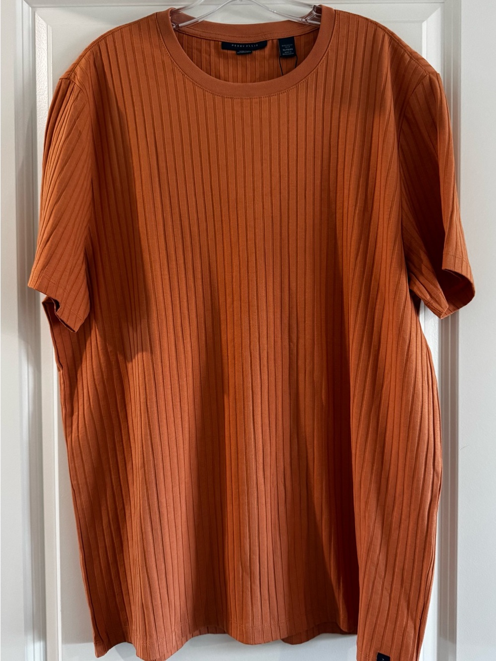 Perry Ellis Men's Ribbed Short-Sleeve Tee in Rust Orange